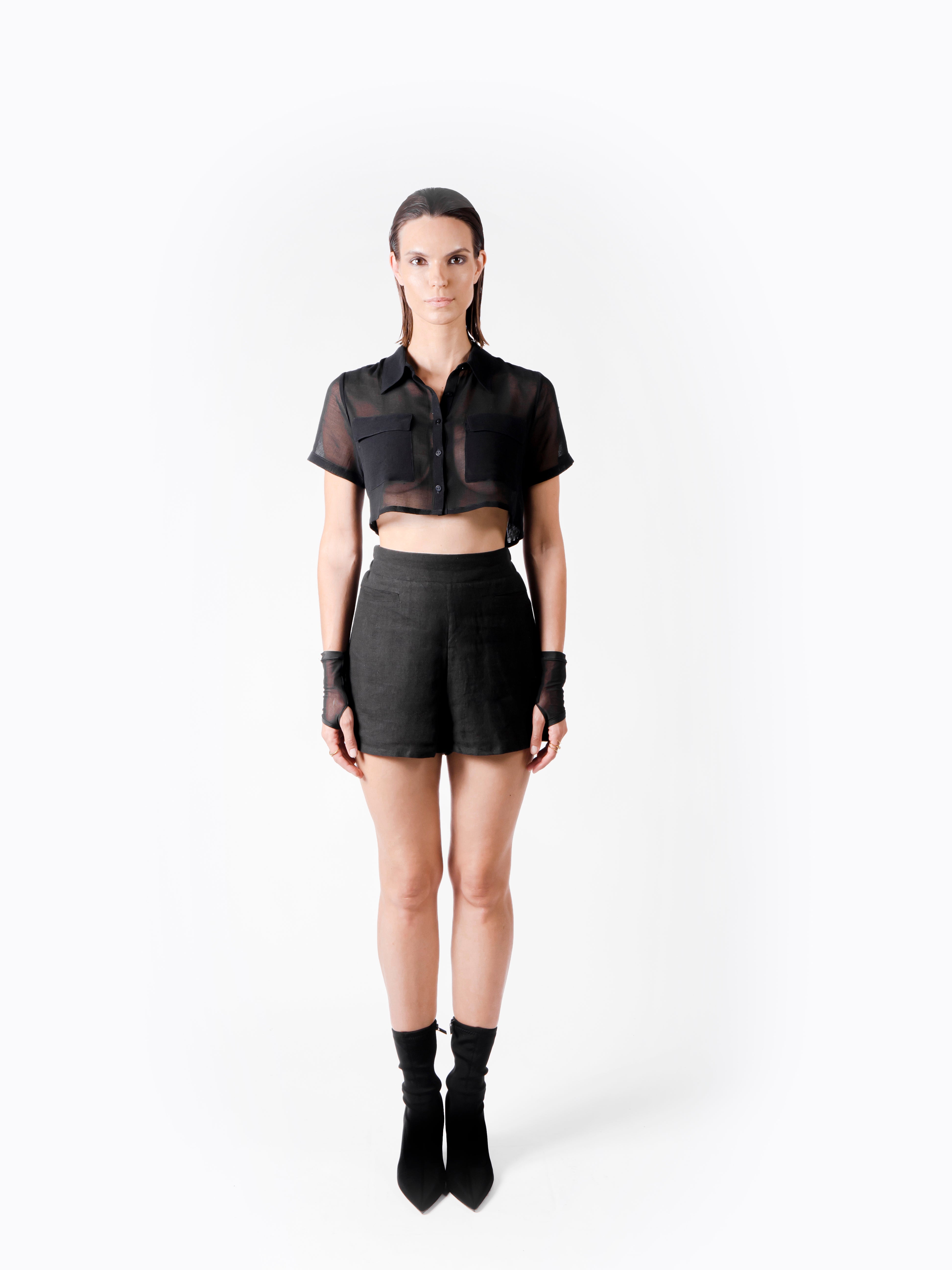 YES BLACK ITALIAN LINEN SHORTS - DE LA ROSA TULUM