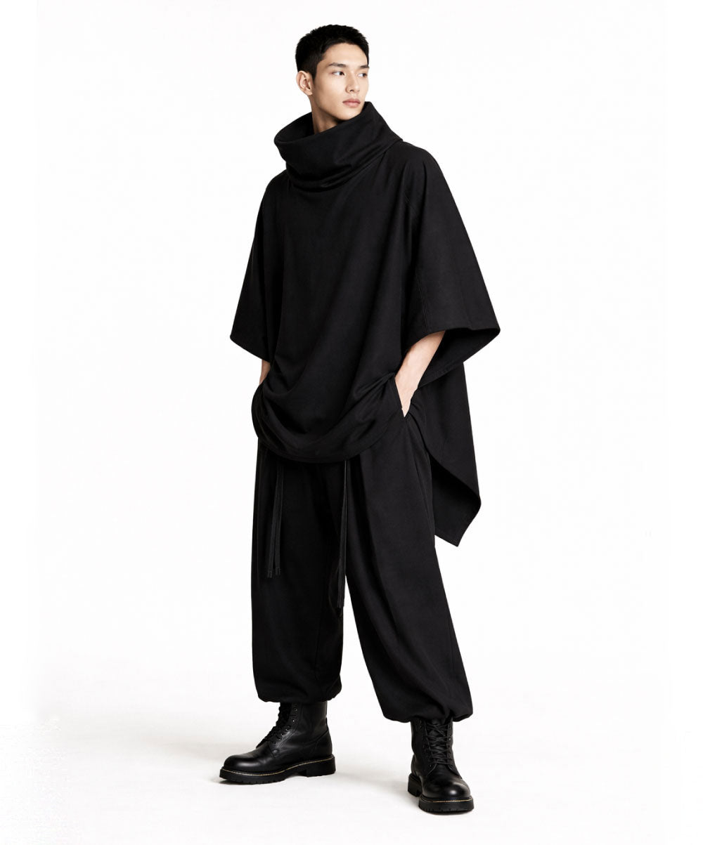 SEEKER BLACK WOOL PONCHO