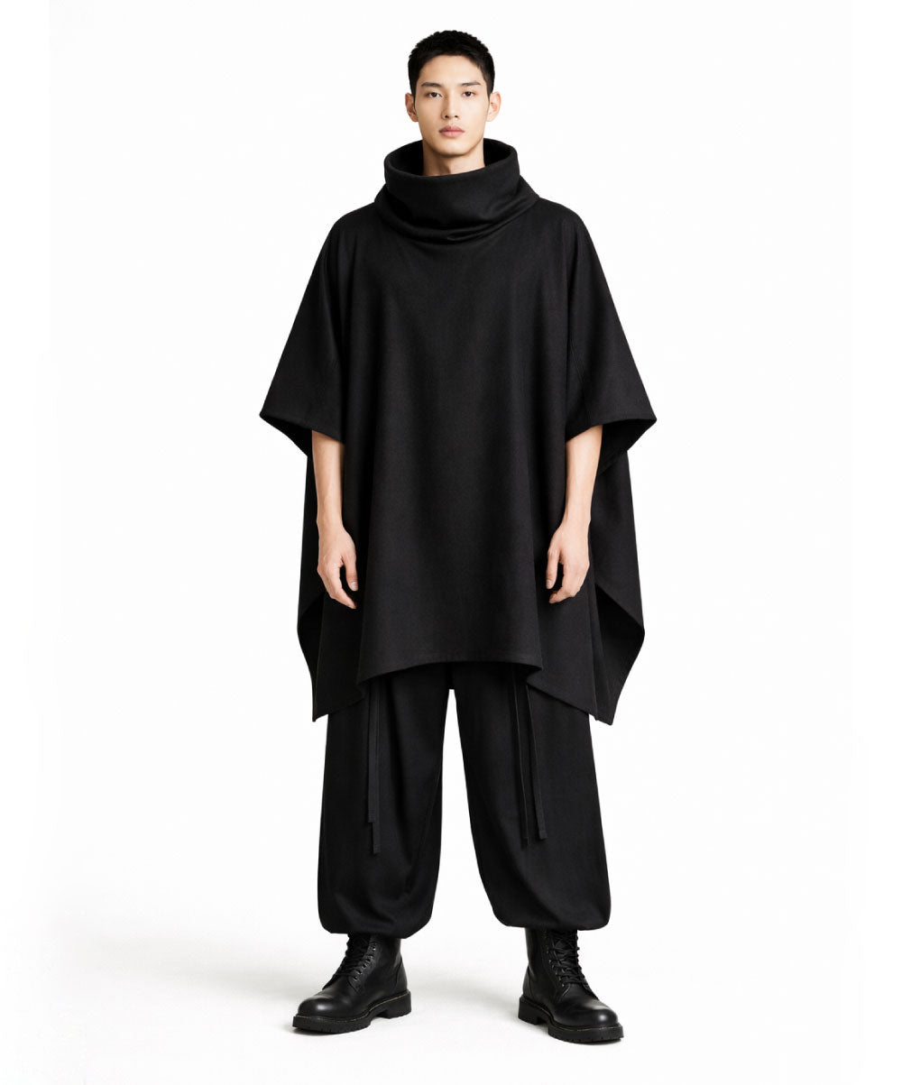 SEEKER BLACK WOOL PONCHO