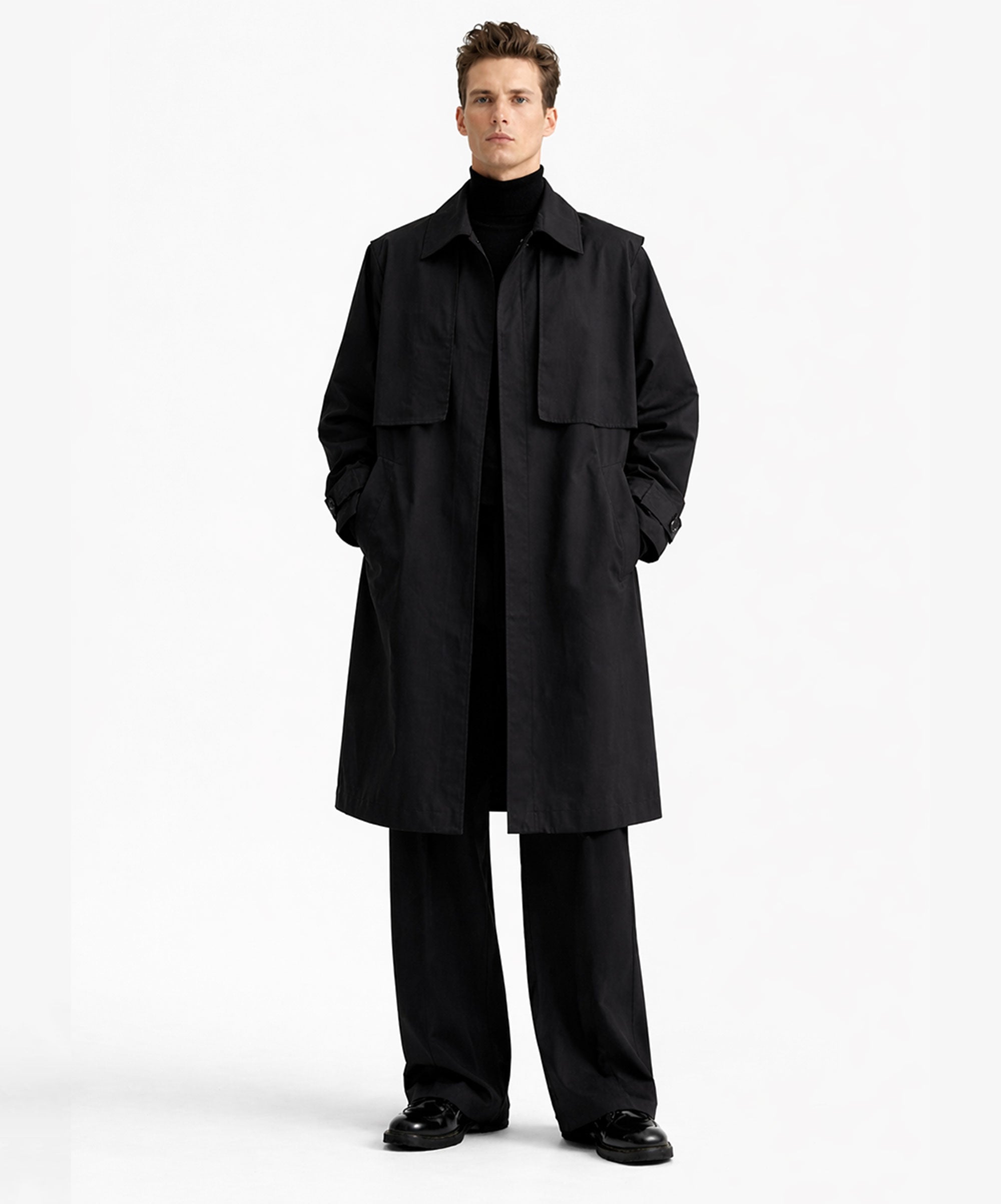 SHIFT BLACK TRENCH COAT - DE LA ROSA TULUM