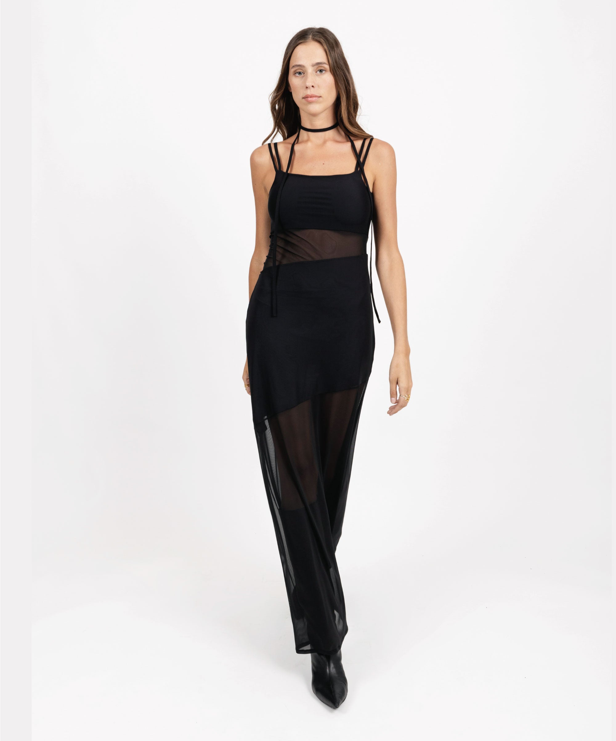 SECRET TRANSPARENT CUTOUTS FITTED LONG DRESS - DE LA ROSA TULUM