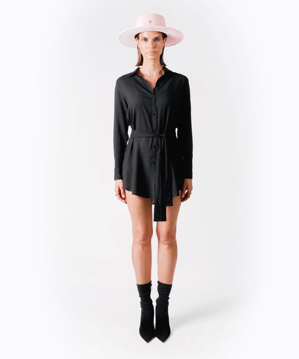 HUG BLACK VISCOSE SHIRT DRESS - DE LA ROSA TULUM