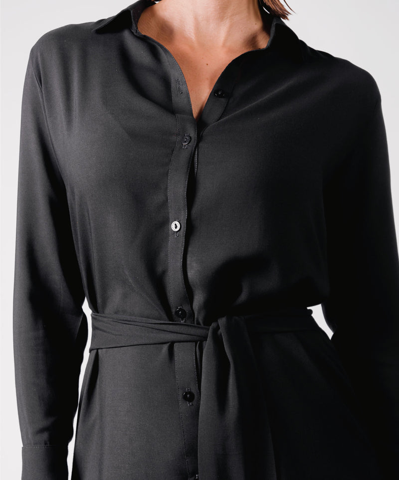 HUG BLACK VISCOSE SHIRT DRESS - DE LA ROSA TULUM