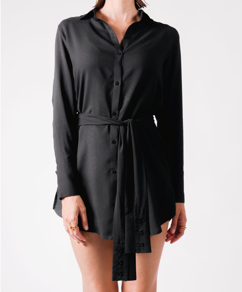 HUG BLACK VISCOSE SHIRT DRESS - DE LA ROSA TULUM