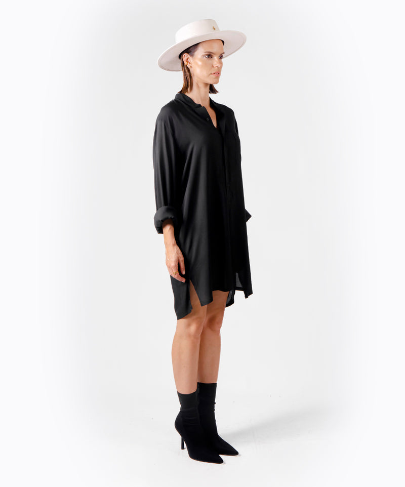 SHHHIRT BLACK VISCOSE SHIRT - DE LA ROSA TULUM