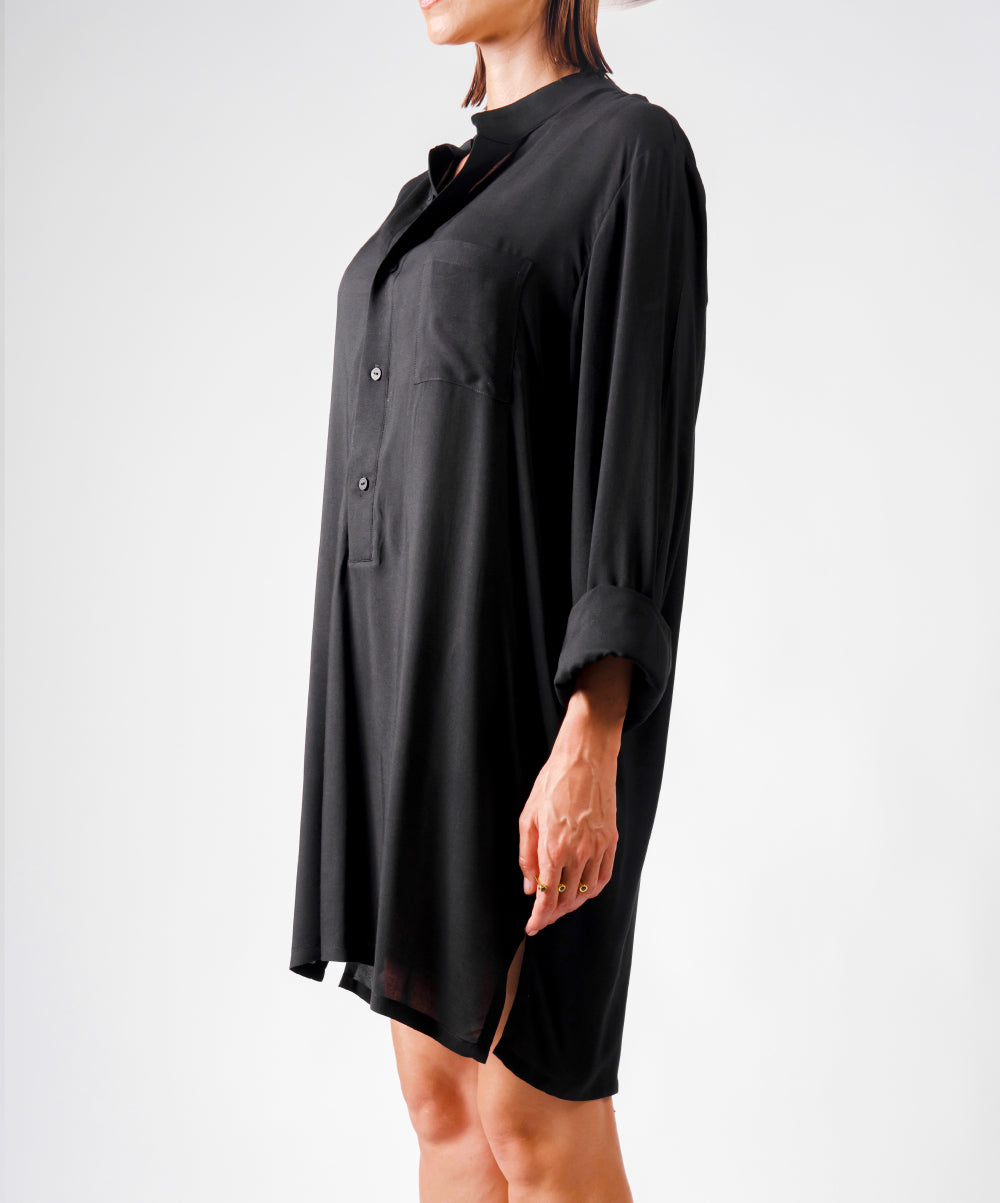 SHHHIRT BLACK VISCOSE SHIRT - DE LA ROSA TULUM