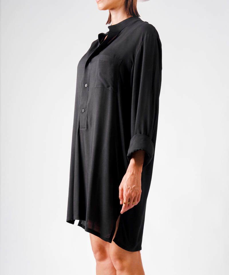 SHHHIRT BLACK VISCOSE SHIRT - DE LA ROSA TULUM