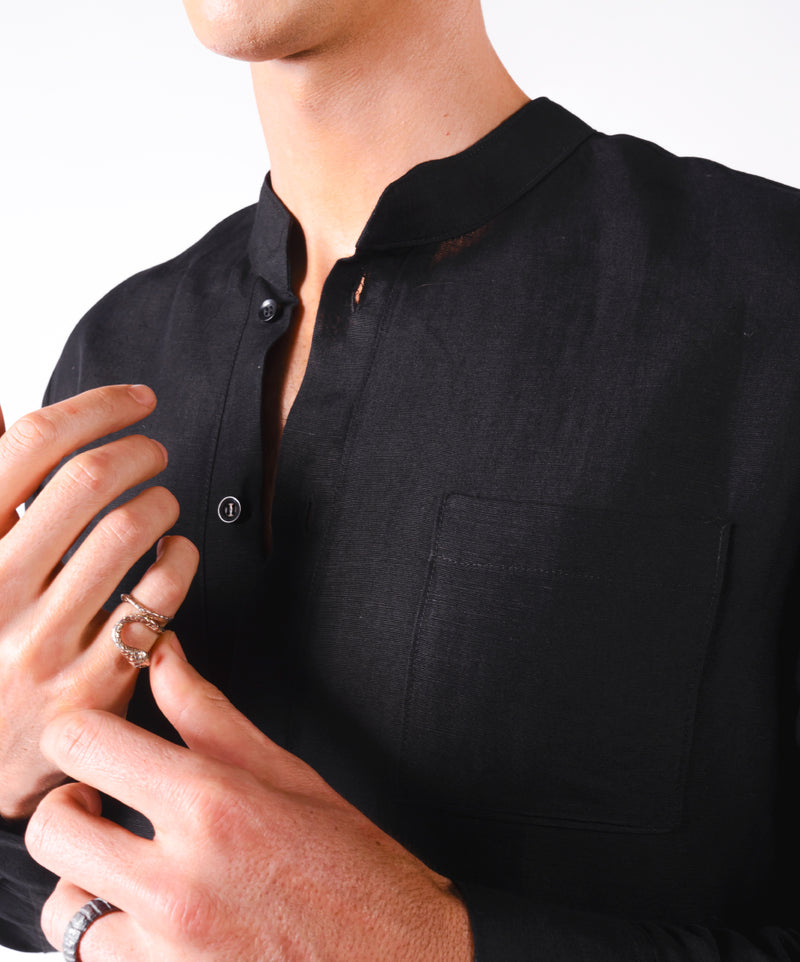 SHHHIRT BLACK LINEN SHIRT - DE LA ROSA TULUM