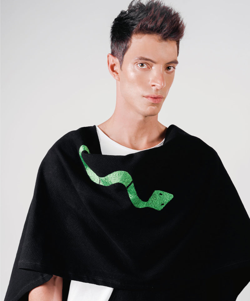 SNAKE BLACK PONCHO - DE LA ROSA TULUM