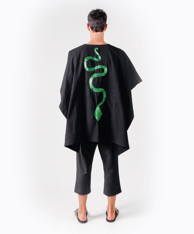 SNAKE BLACK PONCHO - DE LA ROSA TULUM