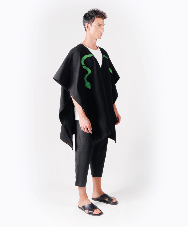 SNAKE BLACK PONCHO - DE LA ROSA TULUM