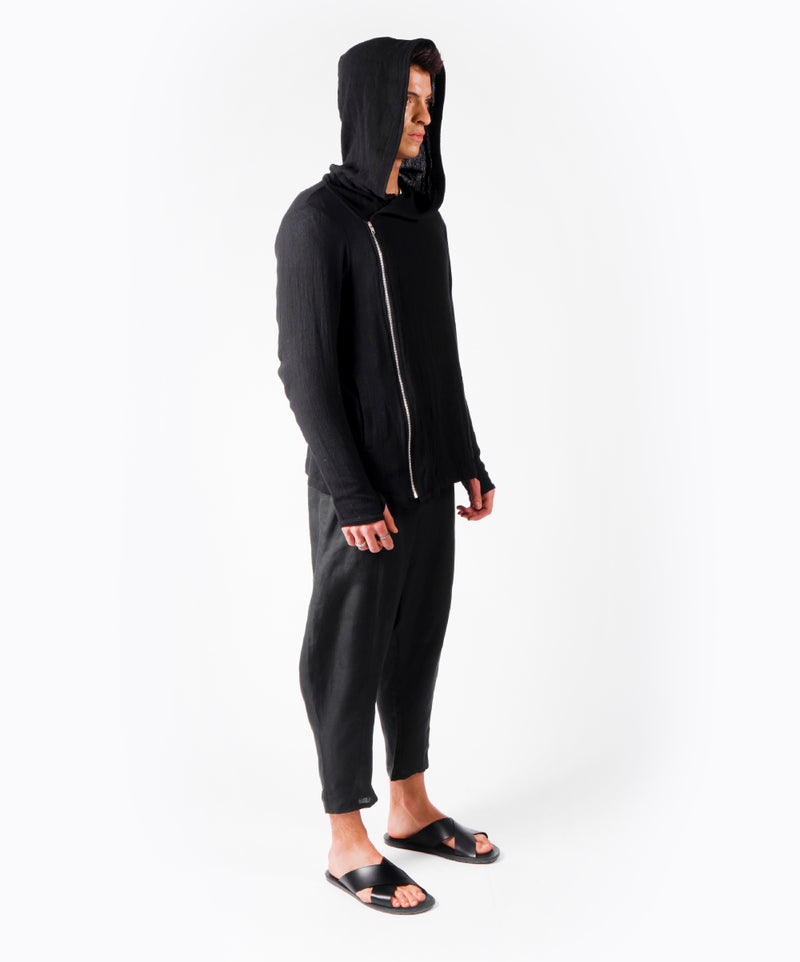 WANDER SHORT HOODIE BLACK COAT - DE LA ROSA TULUM