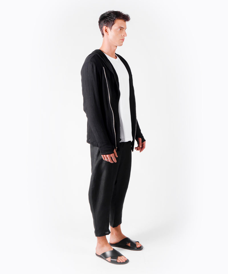 WANDER SHORT HOODIE BLACK COAT - DE LA ROSA TULUM