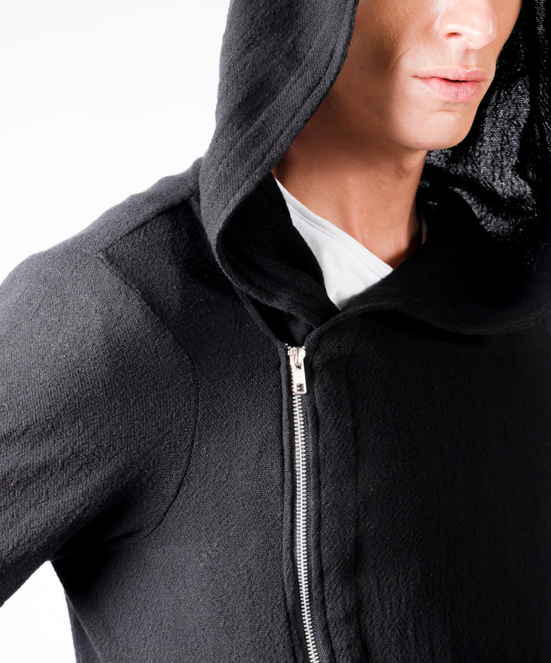 WANDER SHORT HOODIE BLACK COAT - DE LA ROSA TULUM