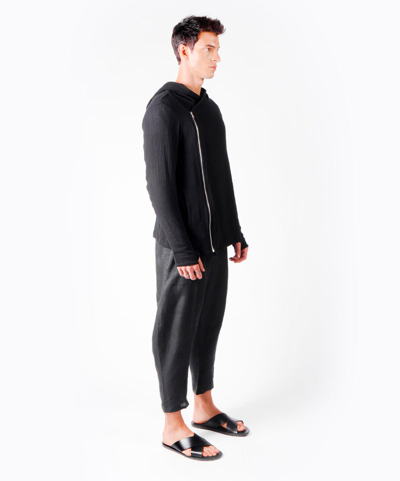 WANDER SHORT HOODIE BLACK COAT - DE LA ROSA TULUM