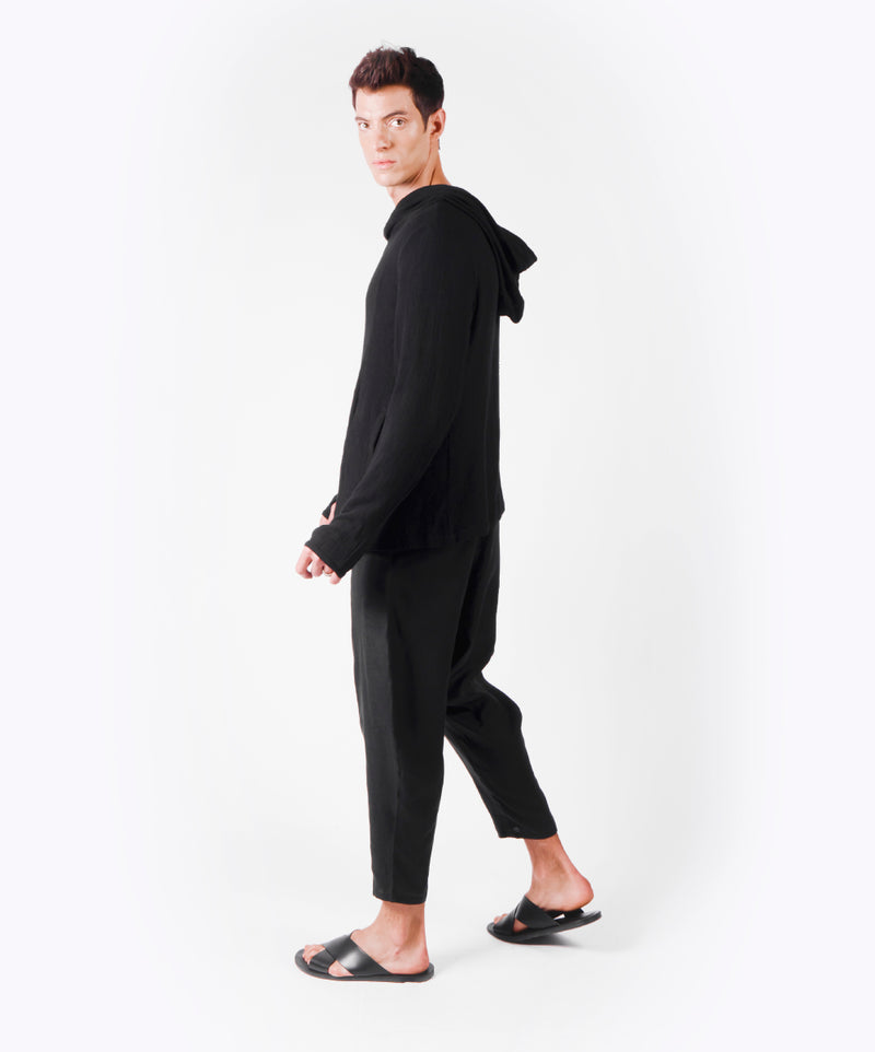 WANDER SHORT HOODIE BLACK COAT - DE LA ROSA TULUM