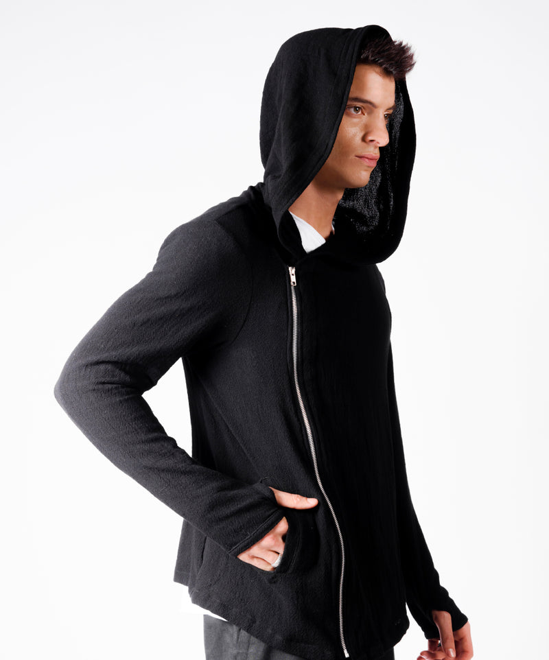 WANDER SHORT HOODIE BLACK COAT - DE LA ROSA TULUM