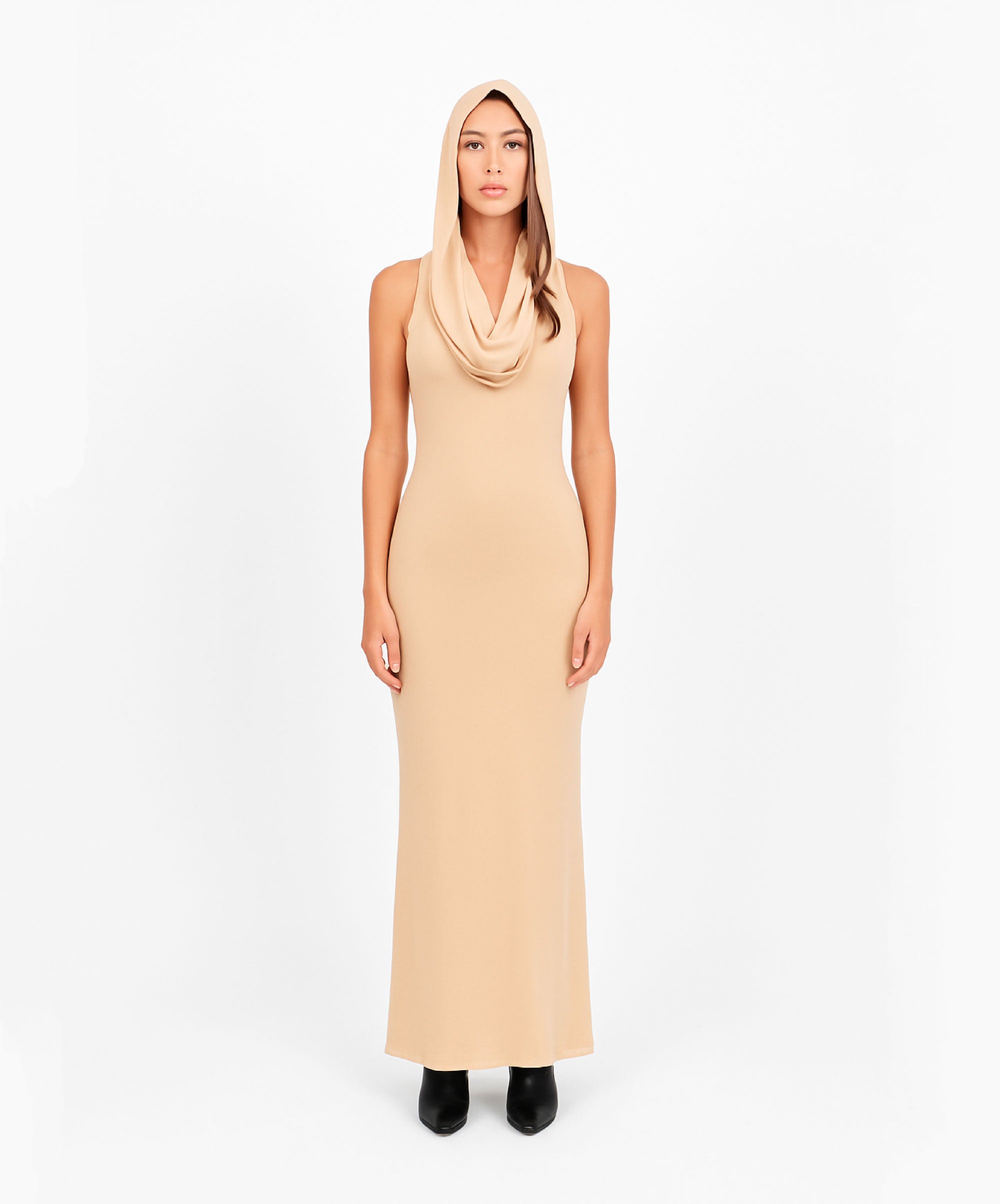 AHEAD HOODED NUDE DRESS