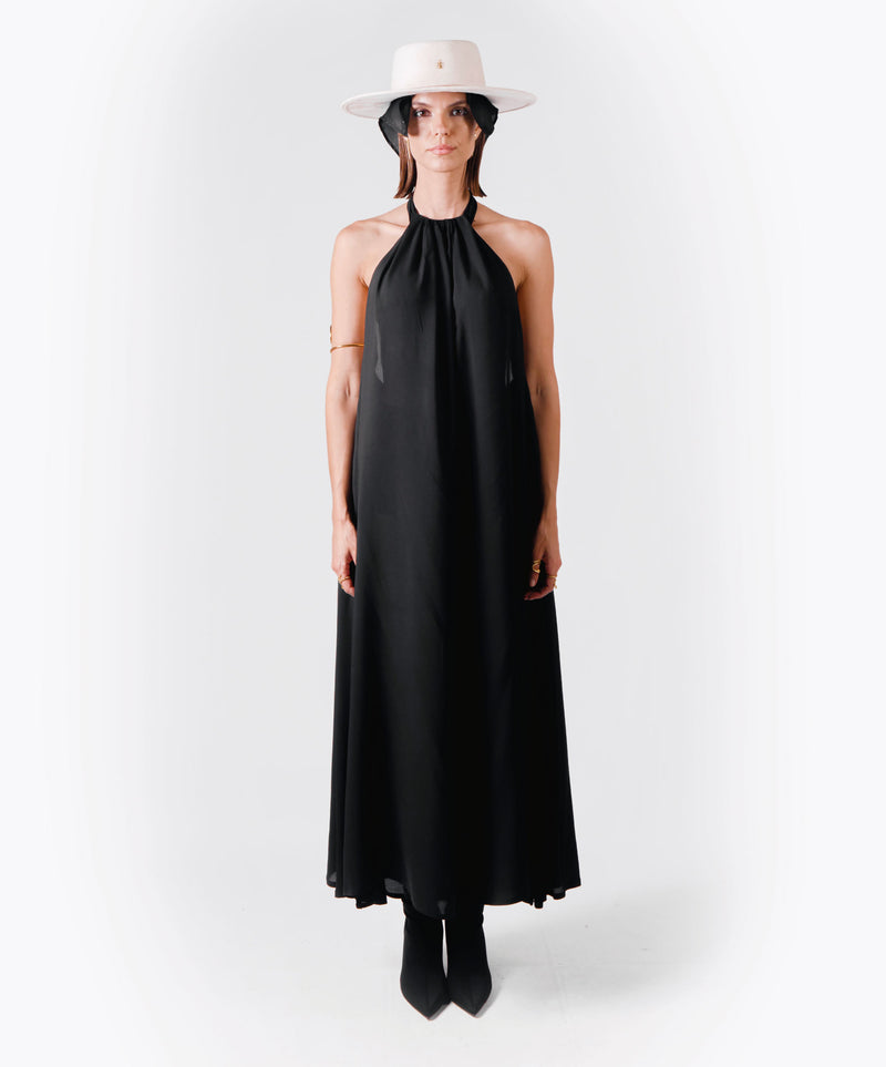 CONQUER HALTER BLACK VISCOSE DRESS - DE LA ROSA TULUM