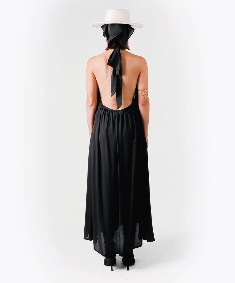 CONQUER HALTER BLACK VISCOSE DRESS - DE LA ROSA TULUM