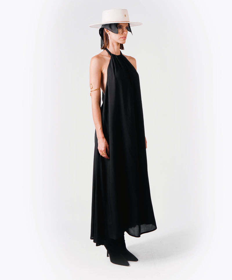 CONQUER HALTER BLACK VISCOSE DRESS - DE LA ROSA TULUM