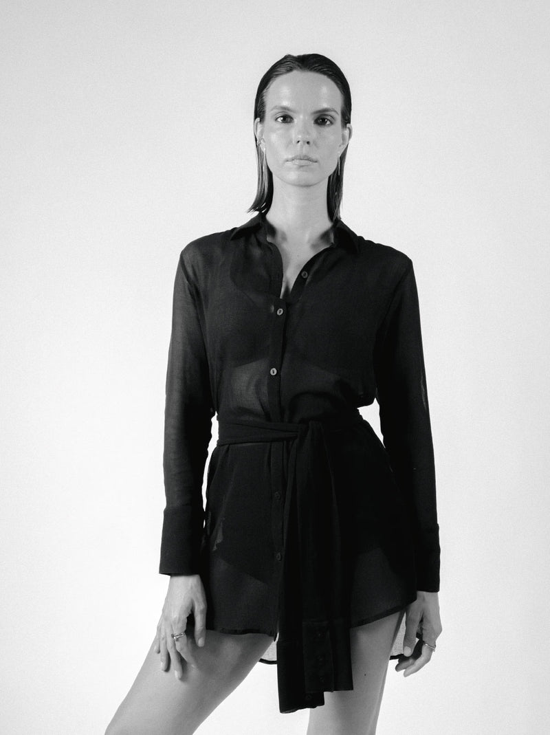 HUG BLACK TRANSPARENT SHIRT DRESS - DE LA ROSA TULUM