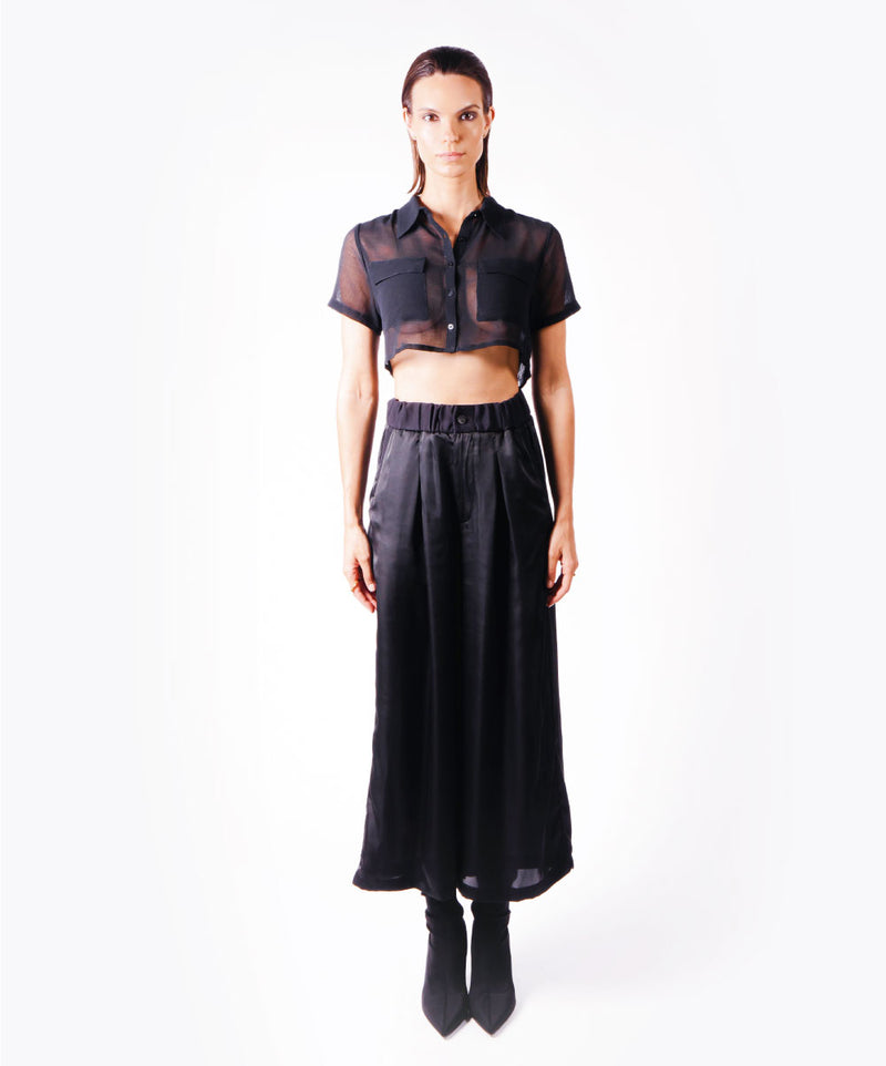 MAGNET CROPPED BLACK TRANSPARENT SHIRT - DE LA ROSA TULUM