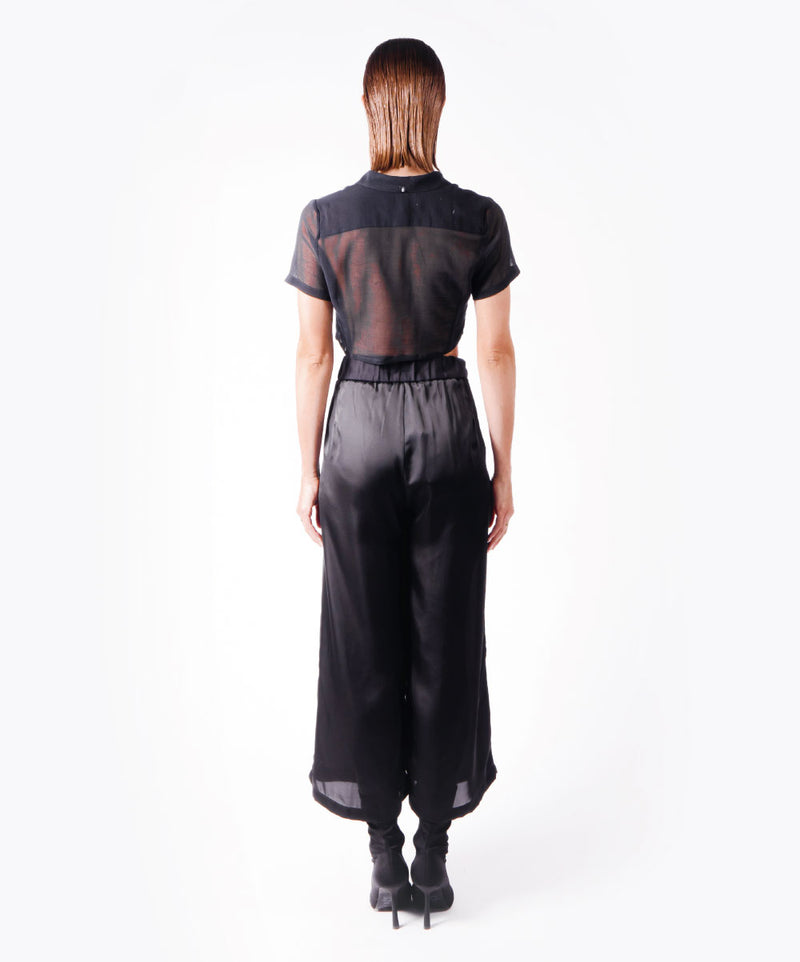 MAGNET CROPPED BLACK TRANSPARENT SHIRT - DE LA ROSA TULUM