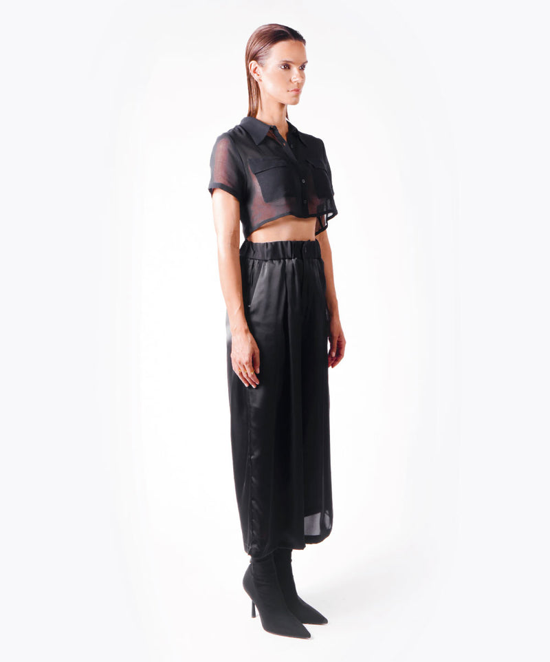 MAGNET CROPPED BLACK TRANSPARENT SHIRT - DE LA ROSA TULUM