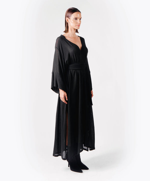 MORTICIA KAFTAN BLACK DRESS - DE LA ROSA TULUM