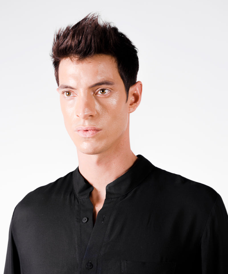 SHHHIRT BLACK VISCOSE SHIRT - DE LA ROSA TULUM