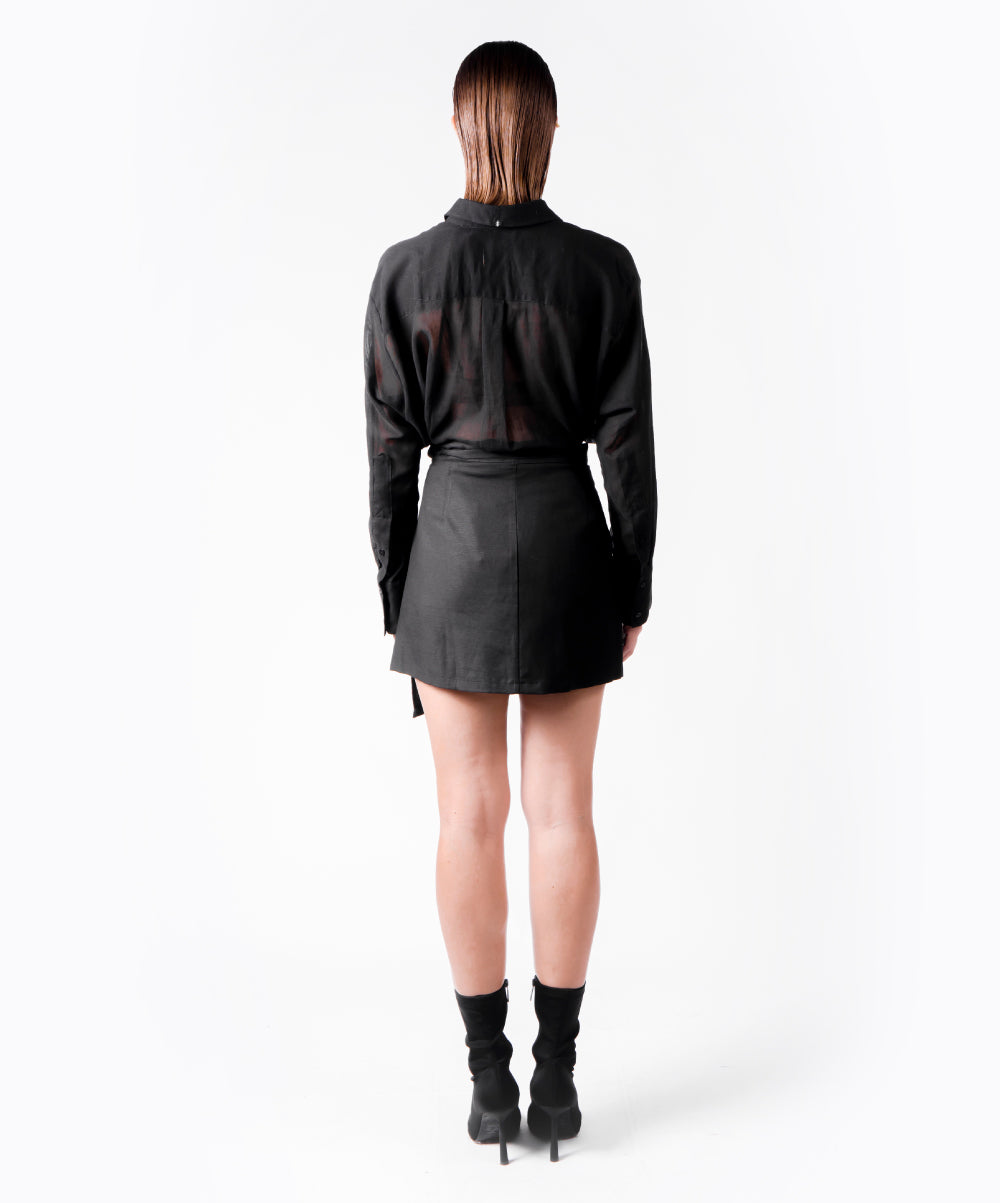 STEP IRREGULAR BLACK MINI SKIRT - DE LA ROSA TULUM