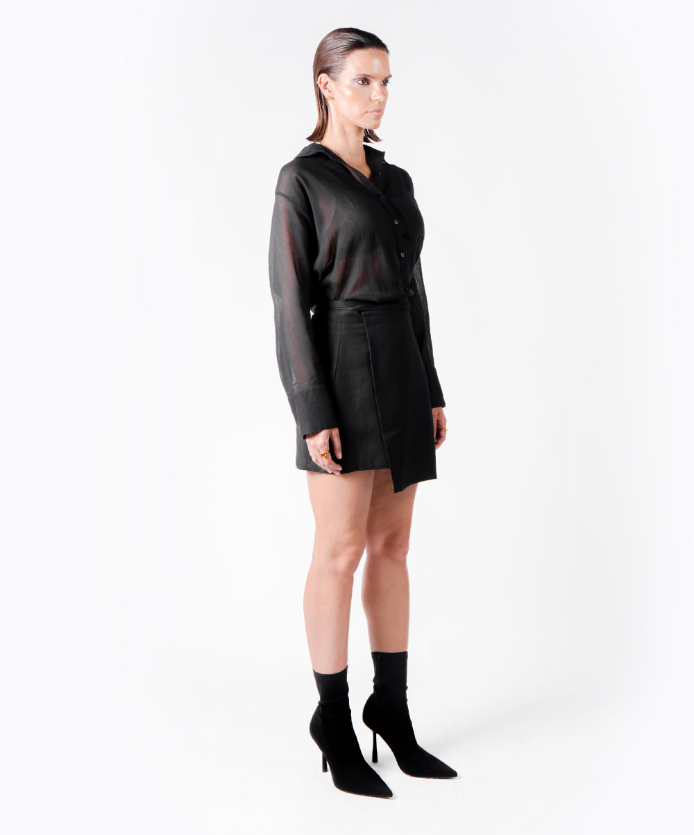 STEP IRREGULAR BLACK MINI SKIRT - DE LA ROSA TULUM