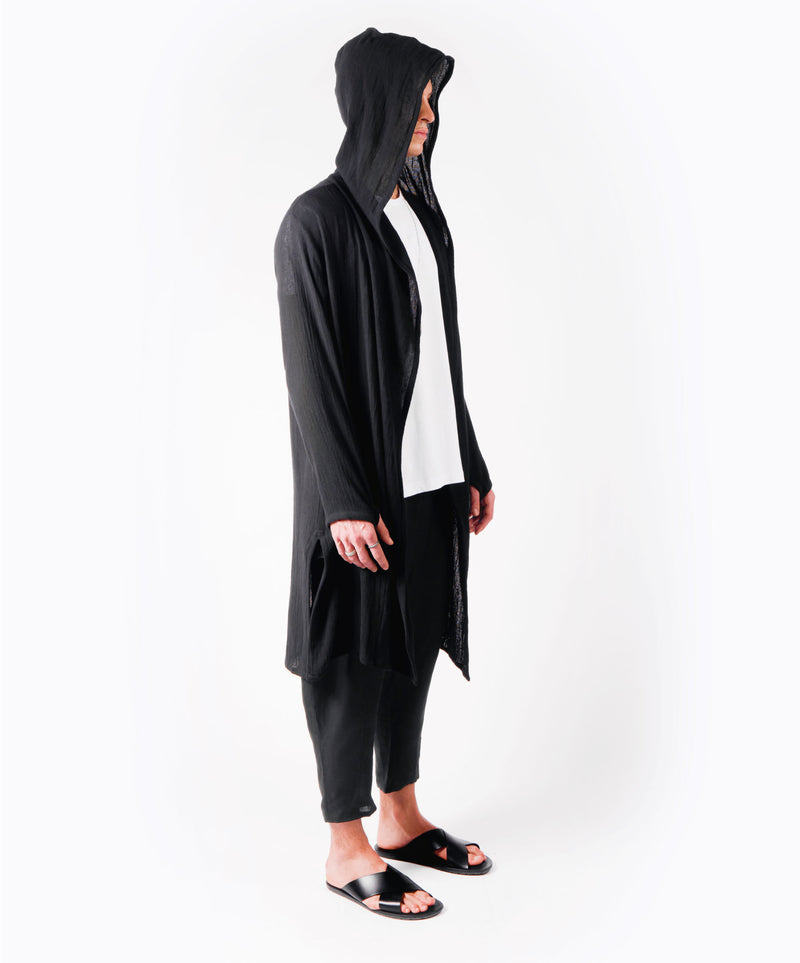 WANDER LONG HOODIE BLACK COAT - DE LA ROSA TULUM