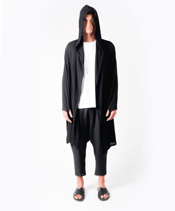 WANDER LONG HOODIE BLACK COAT - DE LA ROSA TULUM