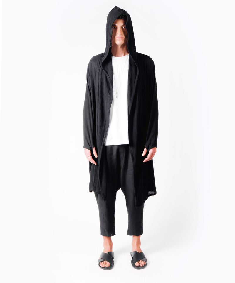 WANDER LONG HOODIE BLACK COAT - DE LA ROSA TULUM