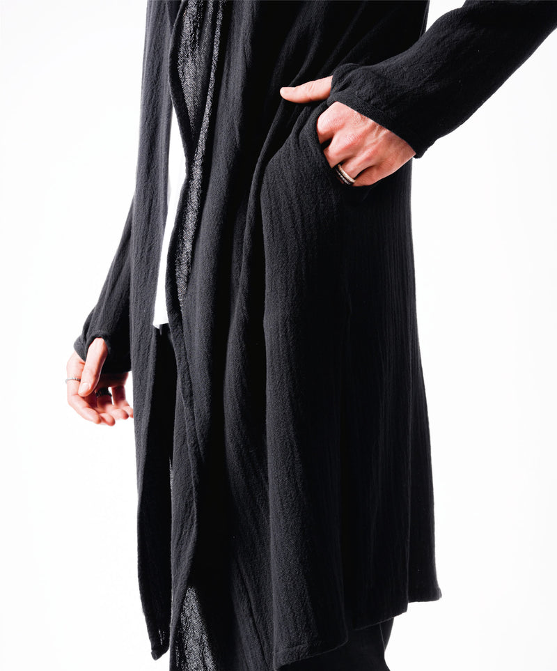 WANDER LONG HOODIE BLACK COAT - DE LA ROSA TULUM