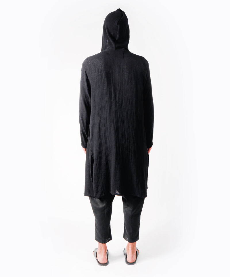 WANDER LONG HOODIE BLACK COAT - DE LA ROSA TULUM