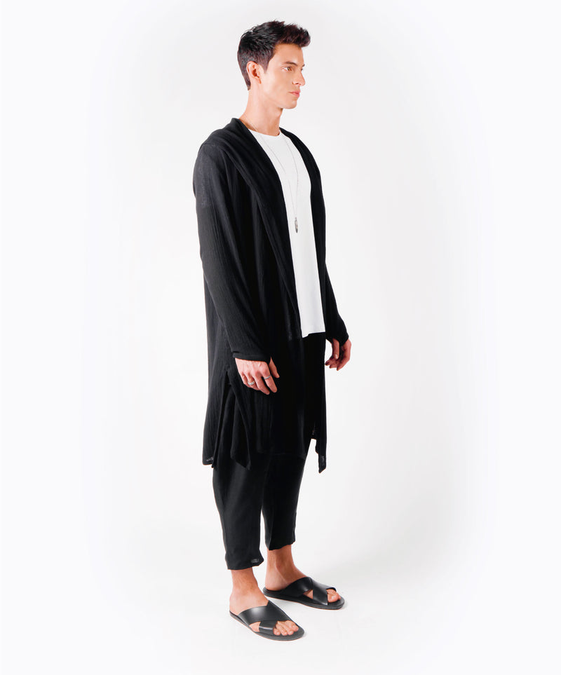 WANDER LONG HOODIE BLACK COAT - DE LA ROSA TULUM