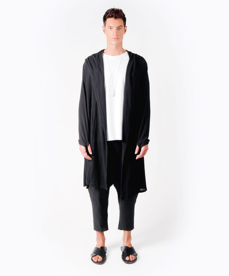 WANDER LONG HOODIE BLACK COAT - DE LA ROSA TULUM