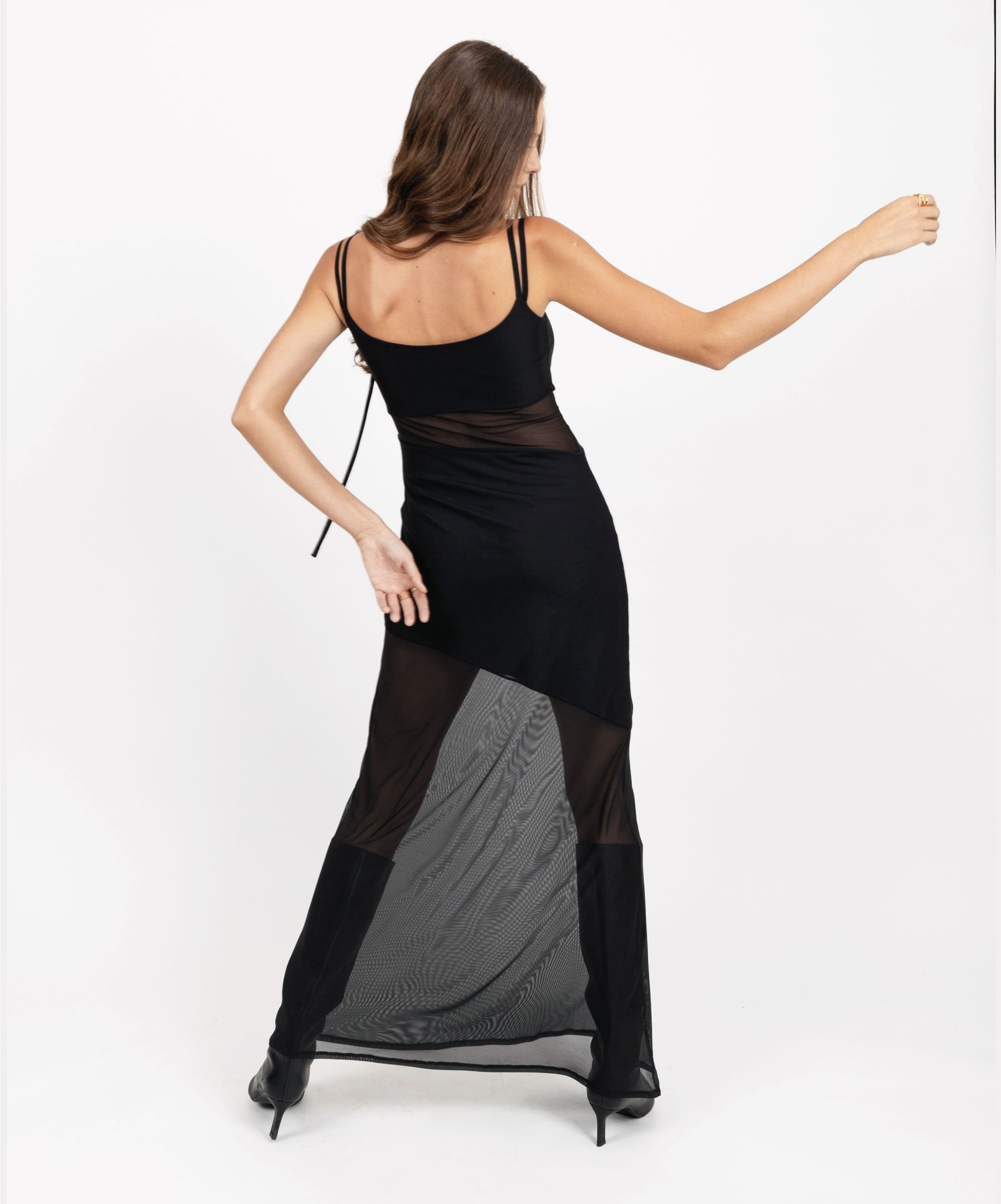 SECRET TRANSPARENT CUTOUTS FITTED LONG DRESS - DE LA ROSA TULUM
