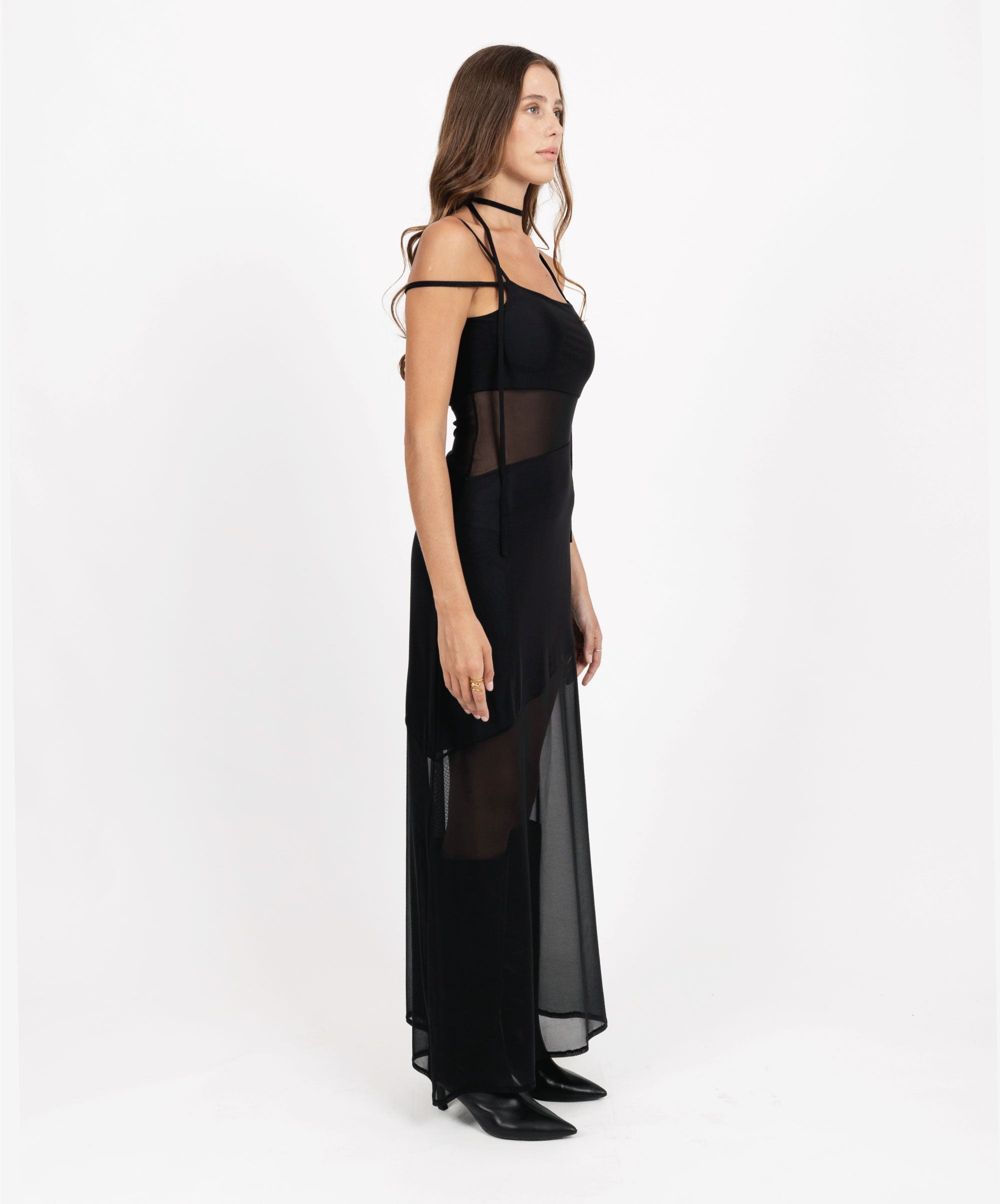 SECRET TRANSPARENT CUTOUTS FITTED LONG DRESS - DE LA ROSA TULUM