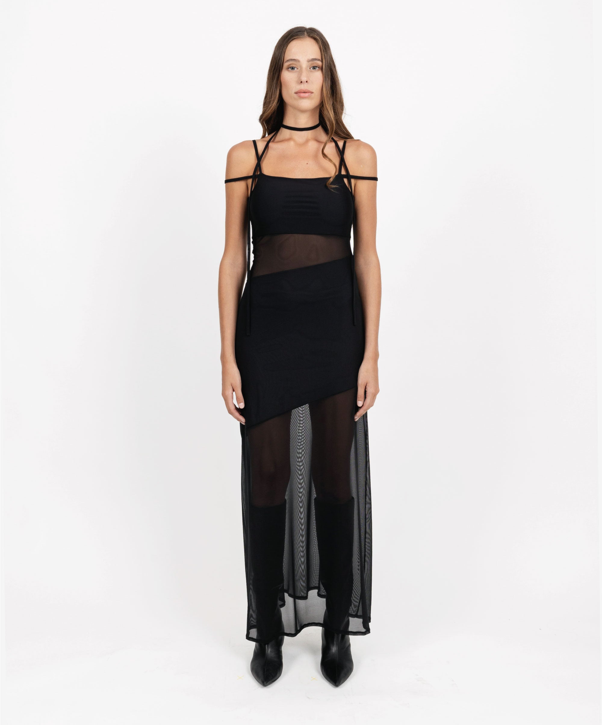 SECRET TRANSPARENT CUTOUTS FITTED LONG DRESS - DE LA ROSA TULUM