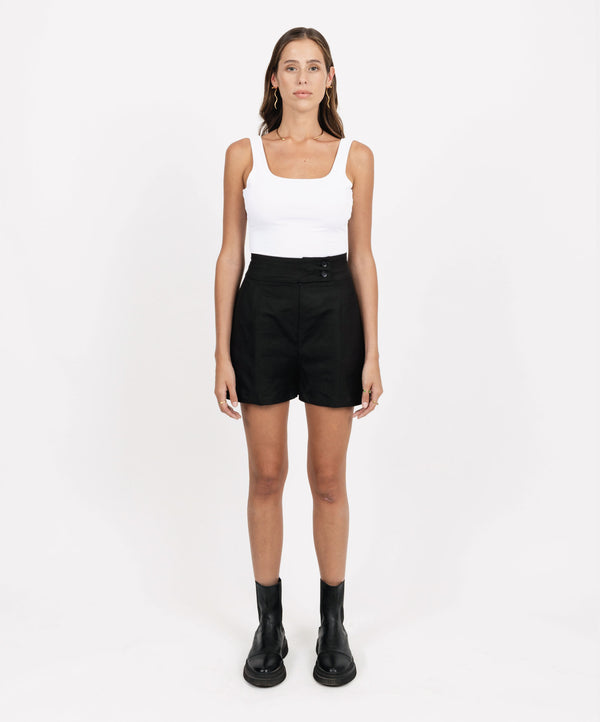 YES BLACK LINEN COTTON SHORTS