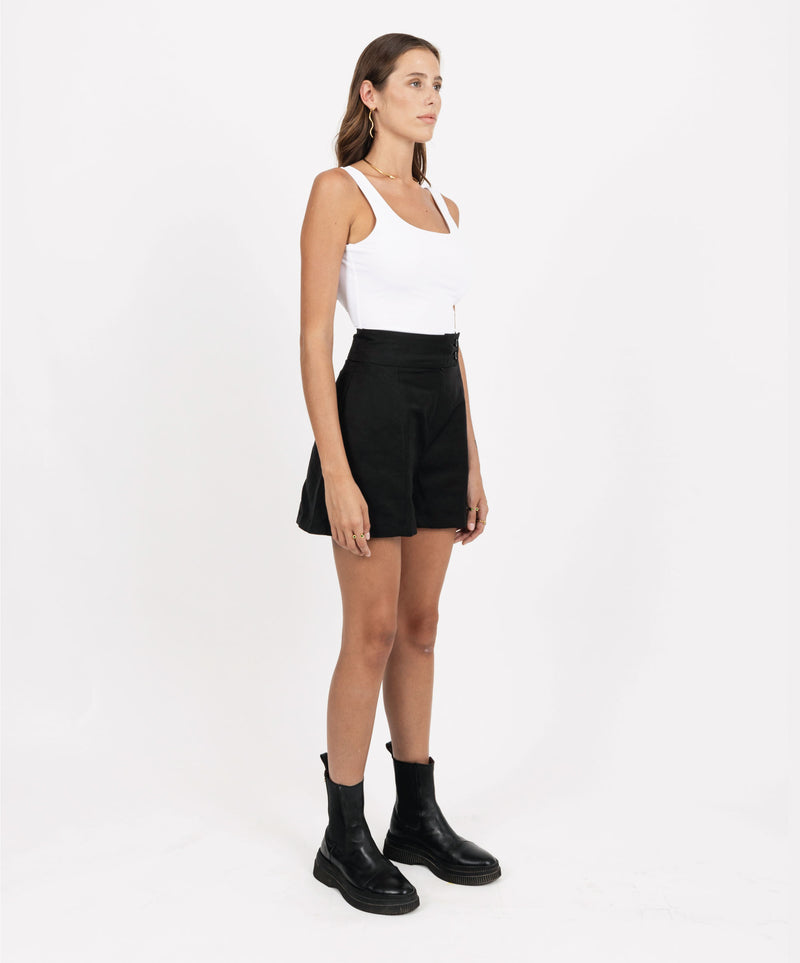 YES BLACK LINEN COTTON SHORTS