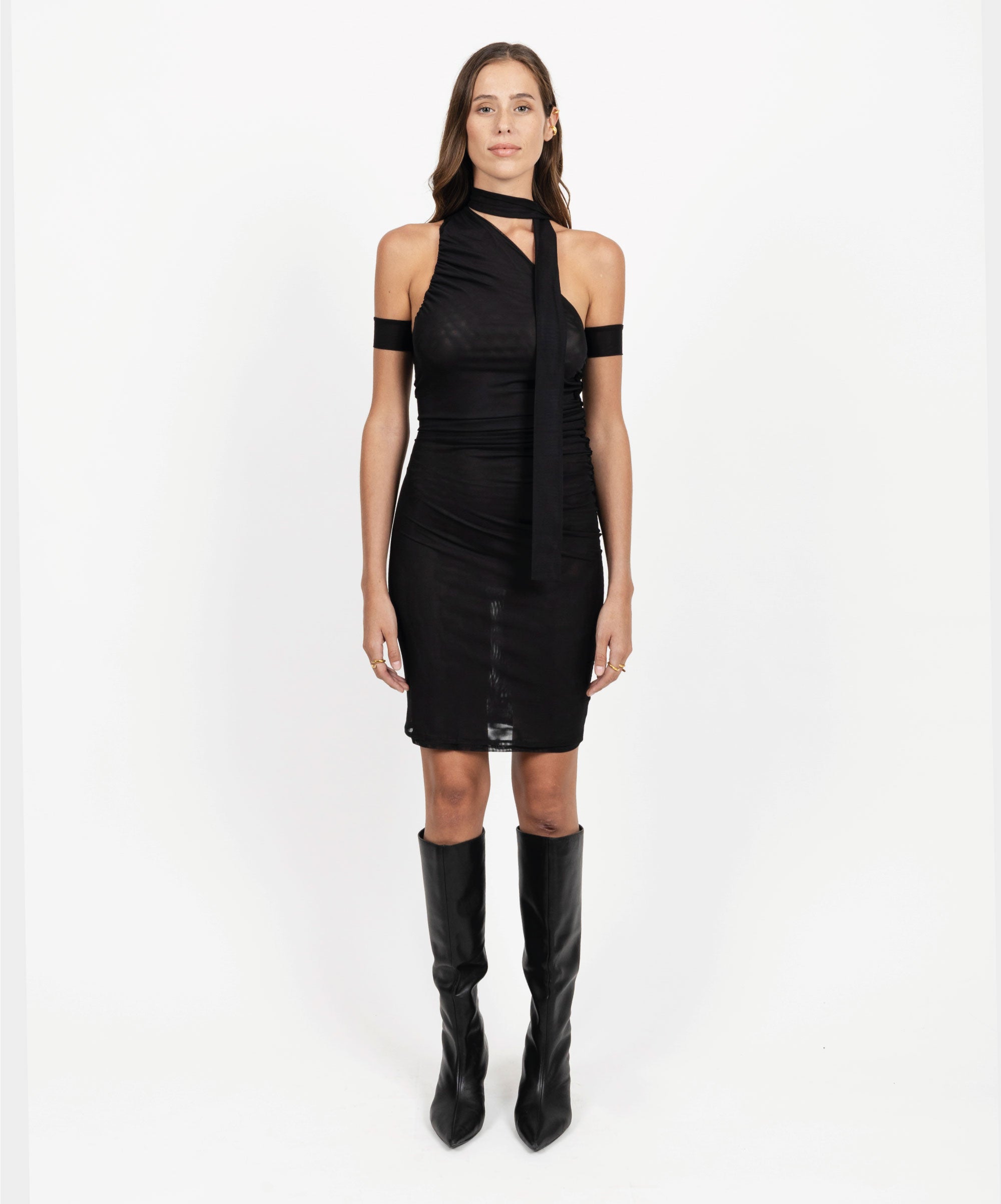 MIDNIGHT DRAPED SHORT DRESS - DE LA ROSA TULUM